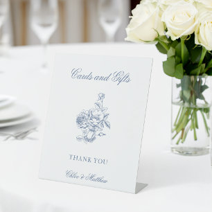 Classic Elegant Dusty Blue Floral Wedding Pedestal Sign