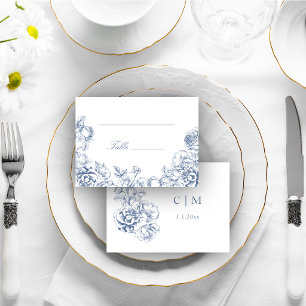 Classic Elegant Dusty Blue Floral Wedding Place Card