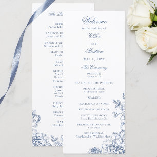Classic Elegant Dusty Blue Floral Wedding Programme