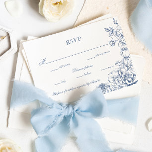 Classic Elegant Dusty Blue Floral Wedding RSVP Card