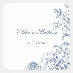 Classic Elegant Dusty Blue Floral Wedding Square Sticker