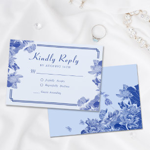 Classic Elegant Dusty Blue Flower Chinoiserie RSVP Card
