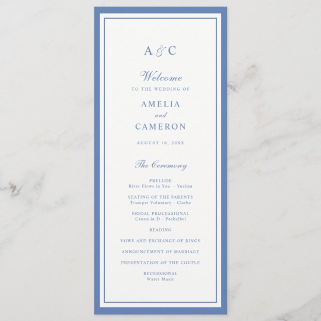 Classic Elegant Dusty Blue Frame Wedding Program Programme (Front)