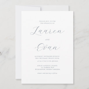 Classic Elegant Dusty Blue Grey Romatic Wedding Invitation