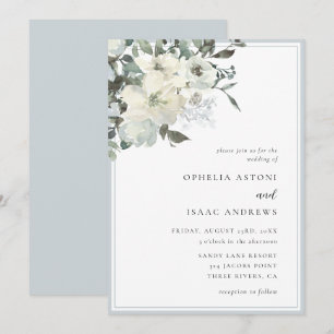 Classic Elegant Dusty Blue Ivory Floral Wedding Invitation