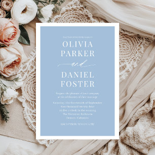 Classic Elegant Dusty Blue Minimalist Wedding Invitation