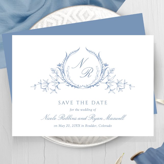 Classic, Elegant Dusty Blue Monogram Wedding Save The Date (Creator Uploaded)