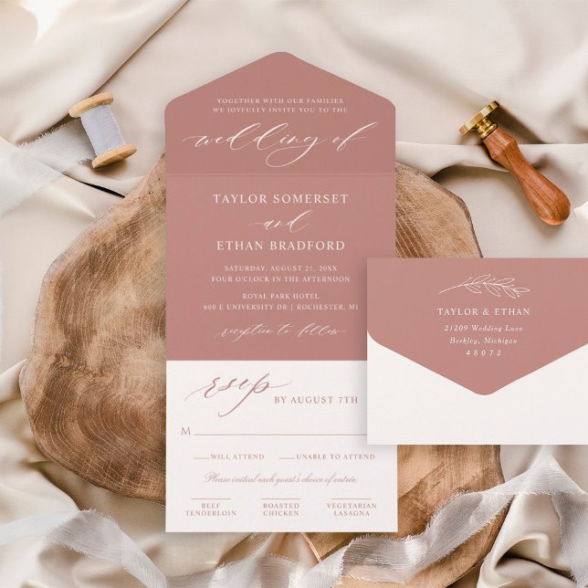 Classic Elegant Dusty Pink Wedding All In One Invitation (Creator Uploaded)