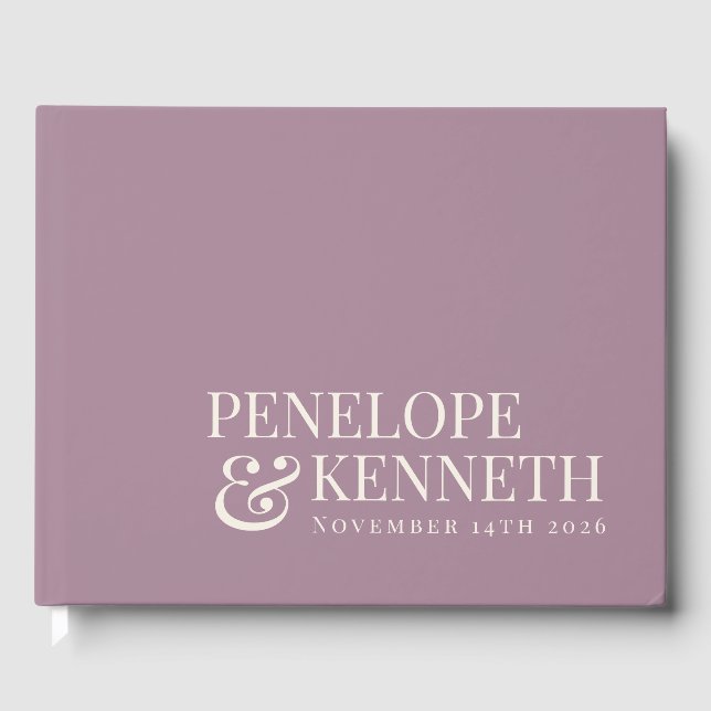 Classic Elegant Dusty Purple Custom Wedding Names Guest Book (Front)