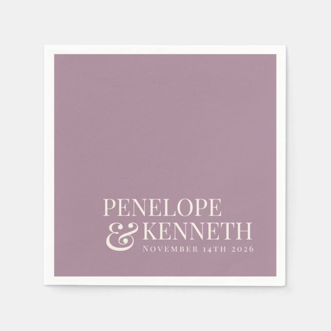 Classic Elegant Dusty Purple Custom Wedding Names Napkin (Front)