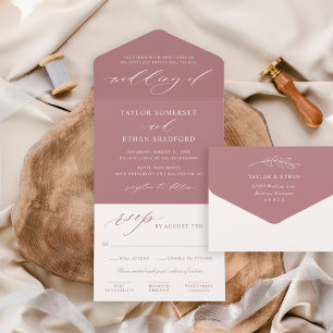 Classic Elegant Dusty Rose Wedding All In One Invitation