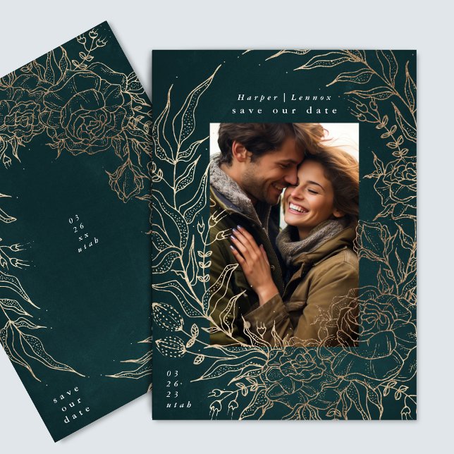 Classic Elegant Emerald Green Gold Elegant Wreath Save The Date (Creator Uploaded)