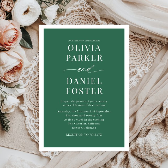 Classic Elegant Emerald Green Minimalist Wedding Invitation (Creator Uploaded)