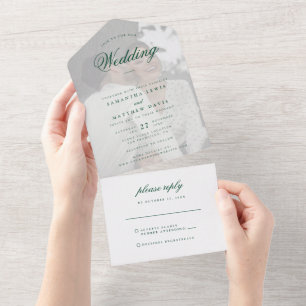 Classic Elegant Emerald Green Photo Wedding All In One Invitation