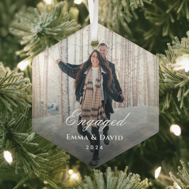 Classic Elegant Engagement Photo Glass Tree Decoration (Insitu)