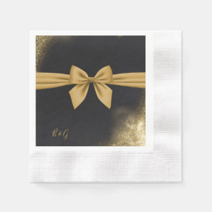 classic elegant filigree  black golden wedding napkin