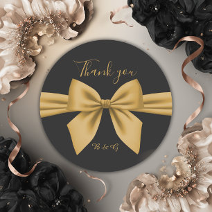 classic elegant filigree  black golden wedding round sticker