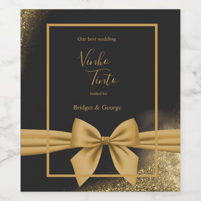 classic elegant filigree  black golden wedding wine label (Single Label)