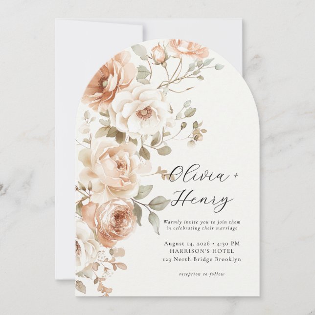 Classic Elegant Floral Arch Wedding Invitation (Front)