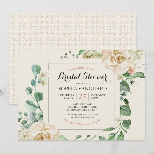 Classic Elegant Floral Bridal Shower Invitation (Front/Back)