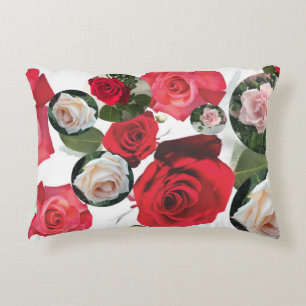 Classic elegant floral chic red,cream,pink roses decorative cushion