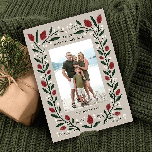 Classic Elegant Floral Frame Christmas Photo Holiday Card (Creator Uploaded)