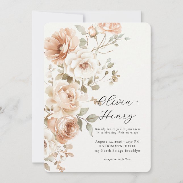 Classic Elegant Floral Rounded Wedding Invitation (Front)