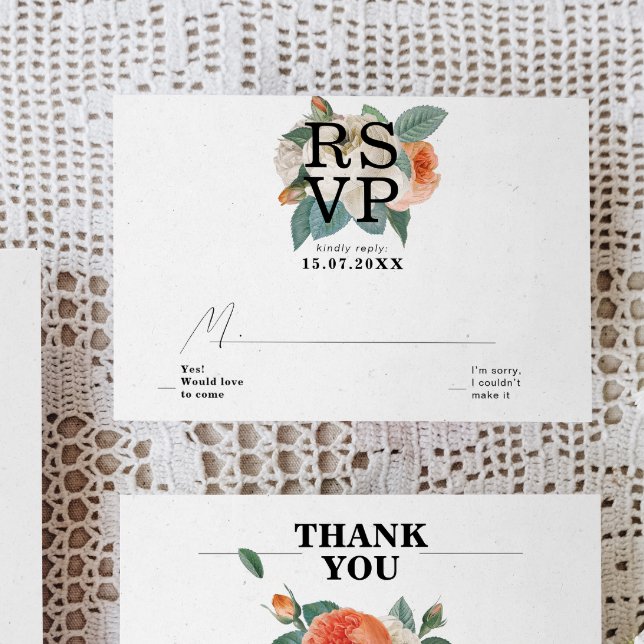 Classic Elegant Floral Typography Wedding RSVP Card (Creator Uploaded)