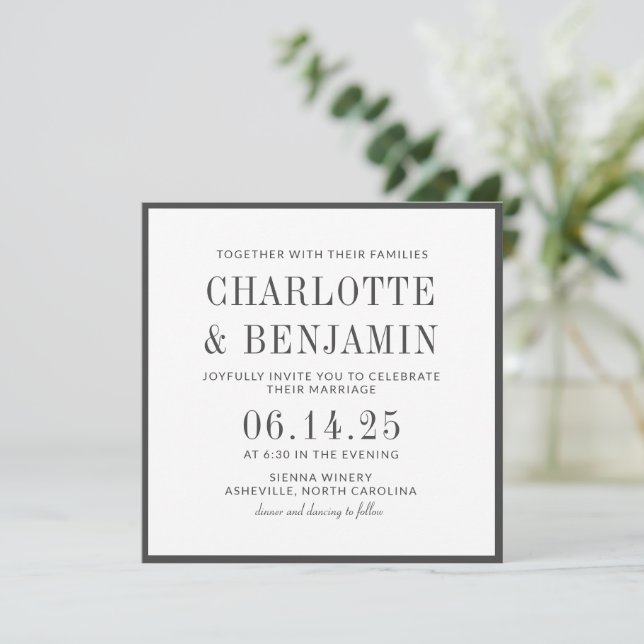 Classic Elegant Formal Black Border Frame Wedding Invitation (Standing Front)