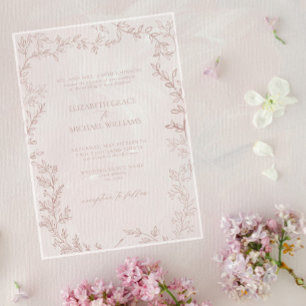 Classic Elegant Formal Dusty Rose Leafy Wedding Acrylic Invitations