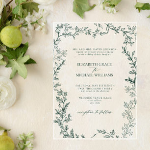 Classic Elegant Formal Emerald Green Leafy Wedding Acrylic Invitations