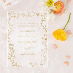Classic Elegant Formal Gold Leafy Wedding Acrylic Invitations