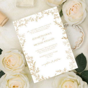 Classic Elegant Formal Gold Leafy Wedding Invitation