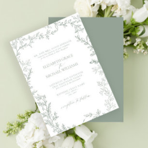 Classic Elegant Formal Sage Green Leafy Wedding Invitation