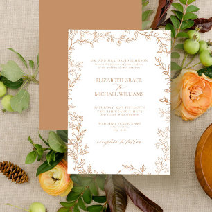 Classic Elegant Formal Terracotta Leafy Wedding Invitation