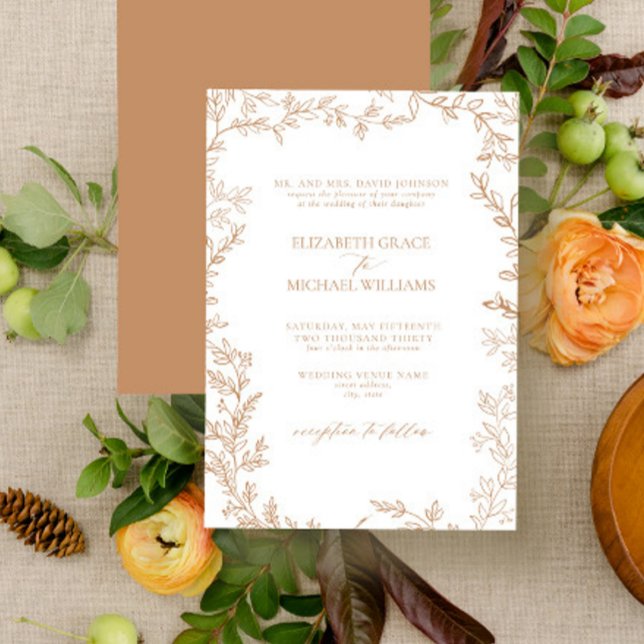 Classic Elegant Formal Terracotta Leafy Wedding Invitation (Creator Uploaded)