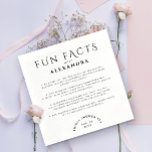 Classic Elegant Fun Facts Black And White Party Napkin<br><div class="desc">Elevate your party ambiance with napkins exuding vintage elegance, featuring customisable black text on a pristine white backdrop. Each napkin has a simple classical design, adorned with charming tea-related fun facts from the childhood of the bride-to-be. Enhance your event with a fusion of tradition and modern sophistication, ensuring every detail...</div>