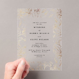Classic Elegant Gold Botanical Wedding Acrylic Invitations