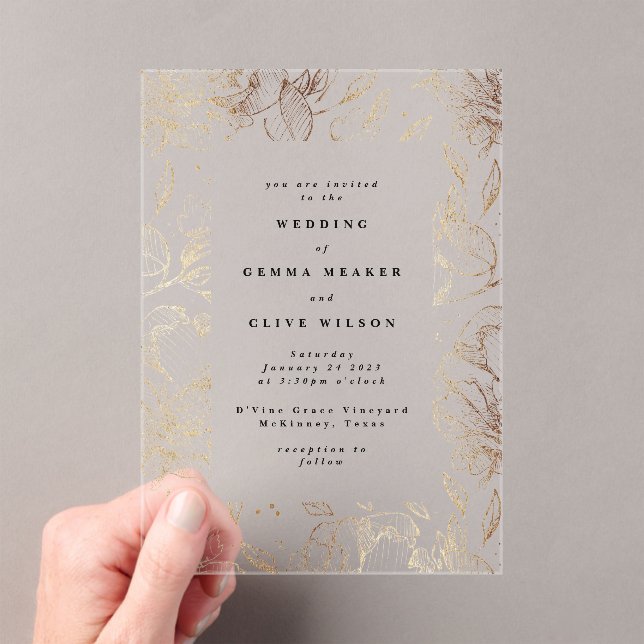Classic Elegant Gold Botanical Wedding Acrylic Invitations (Insitu (Handheld))