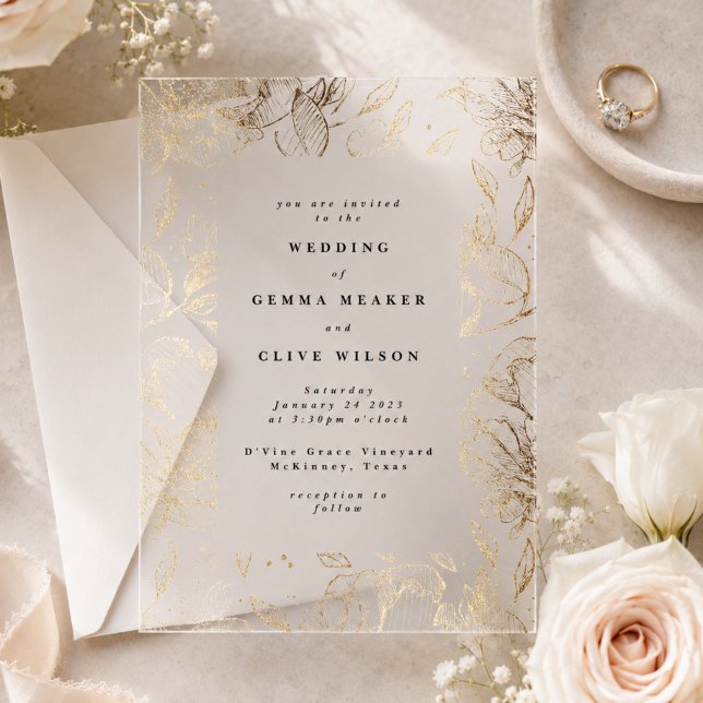 Classic Elegant Gold Botanical Wedding Acrylic Invitations (Creator Uploaded)