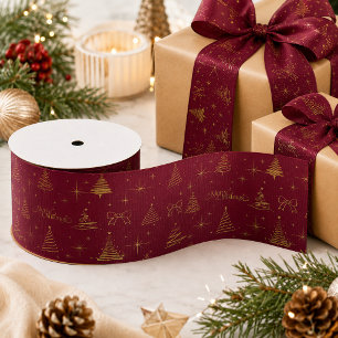 Classic Elegant Gold Burgundy Christmas Trees Grosgrain Ribbon