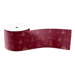 Classic Elegant Gold Burgundy Christmas Trees   Grosgrain Ribbon
