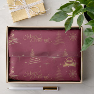 Classic Elegant Gold Burgundy Christmas Trees Tissue Paper