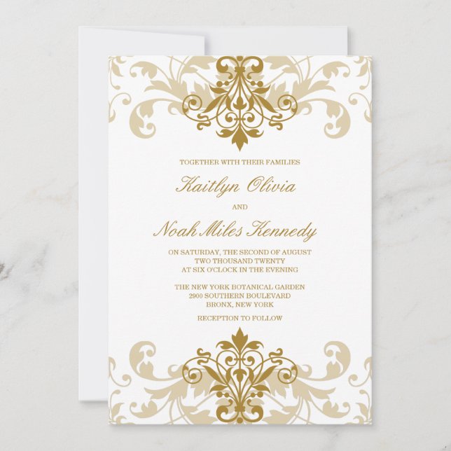 Classic & Elegant Gold Colour Ironworks Wedding Invitation (Front)