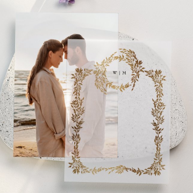 Classic Elegant Gold Crest Wreath Wedding Overlay Vellum Invitations (Creator Uploaded)