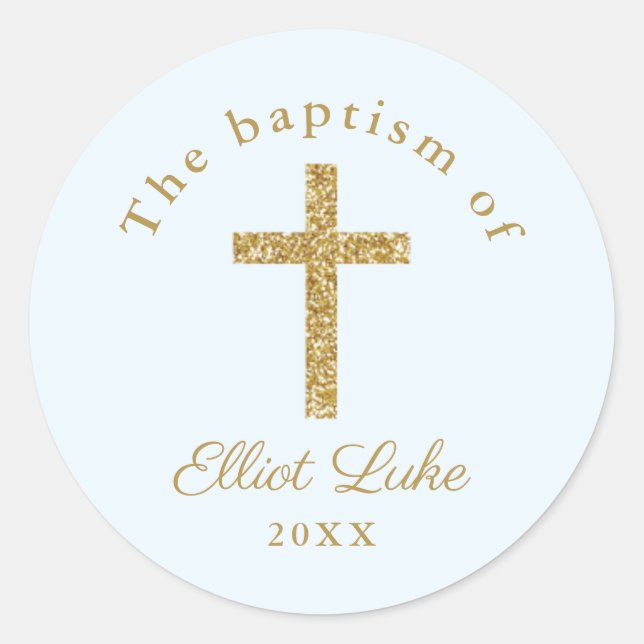 Classic Elegant Gold Glitter Baptism Classic Round Sticker (Front)