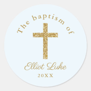 Classic Elegant Gold Glitter Baptism Round Sticker