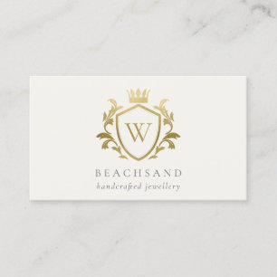 Classic Elegant Gold Monogram Floral Crown Crest Business Card