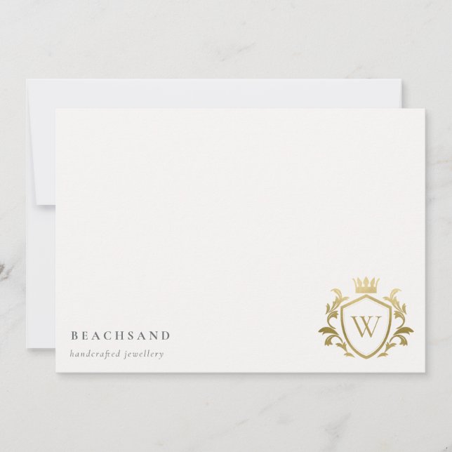 Classic Elegant Gold Monogram Floral Crown Crest Card (Front)