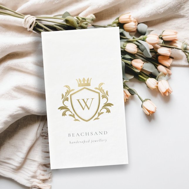 Classic Elegant Gold Monogram Floral Crown Crest Napkin (Creator Uploaded)